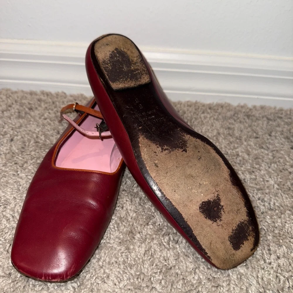 Elegant Burgundy Mary Jane Flats - Picture 2 of 4